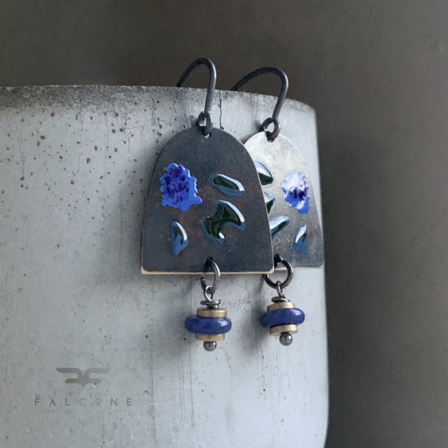 Kolczyki Dark Green & Blue Flower