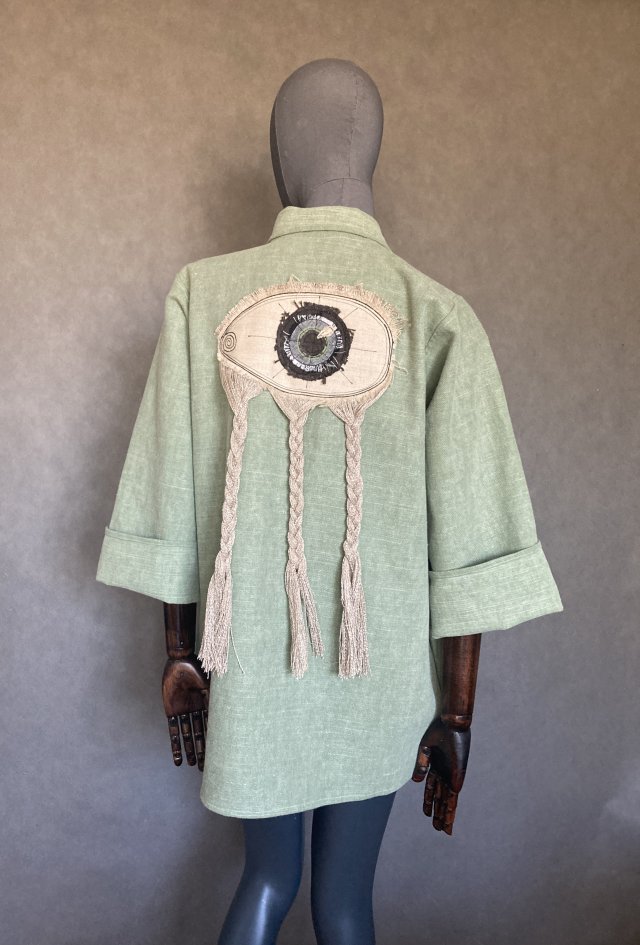 Kimono 100% len patchorkowe oko z frędzlami.