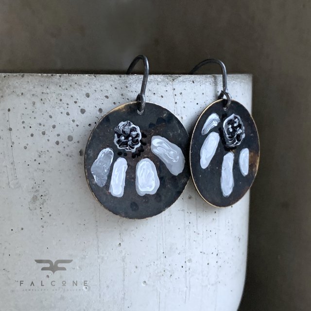 Kolczyki White & Black Flower