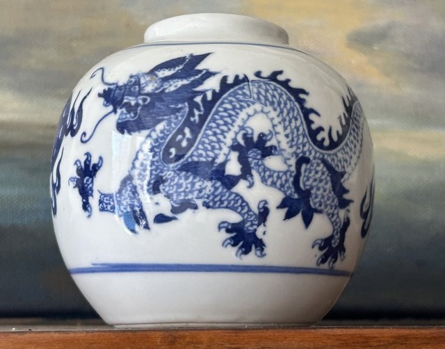 Hand painted - Sztuka wschodu w niebieskościach  chiński smok na rok smoka