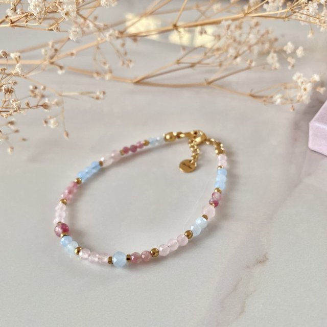 Bransoletka amulet zodiakalna Wodnik akwamaryn turmalin różowy kwarc