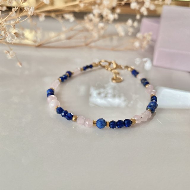 Obserwuj Bransoletka talizman zodiakalna Wodnik lapis lazuli szafir kwarc różowy
