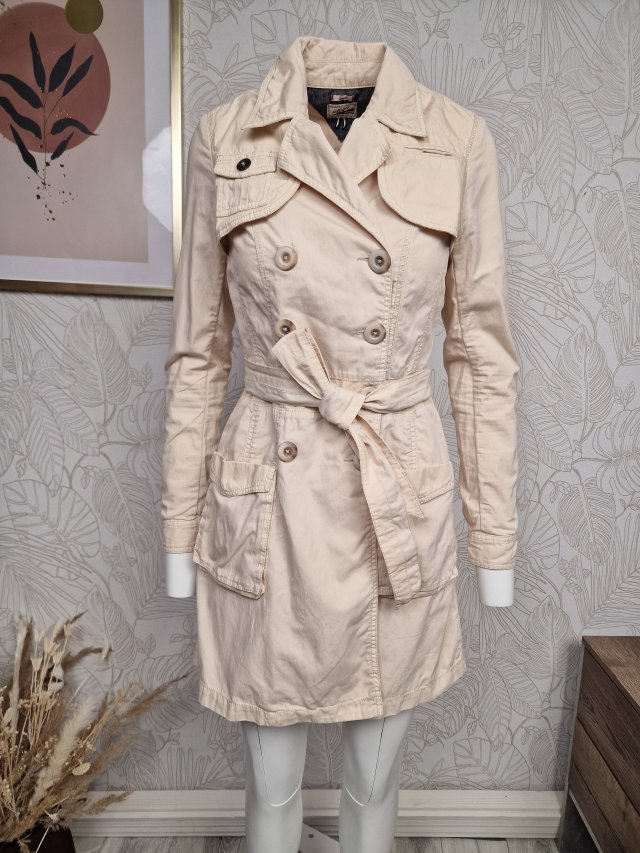 Tommy Hilfiger płaszcz przejściowy cienki wiosenny beż S 36 bawełna y2k