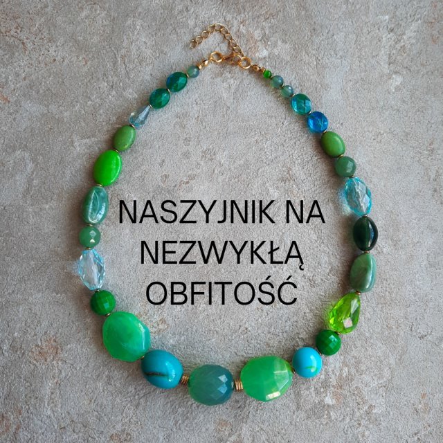 Naszyjnik na niezwykłą obfitość - chalcedon, jaspis, hematyt, howlit