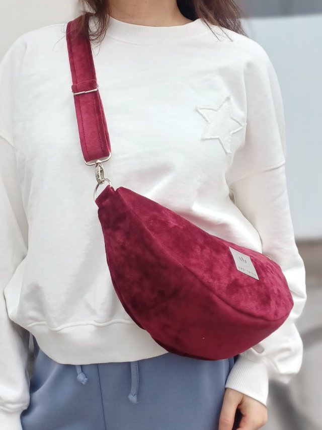 Banana torebko nerka z weluru Bordo