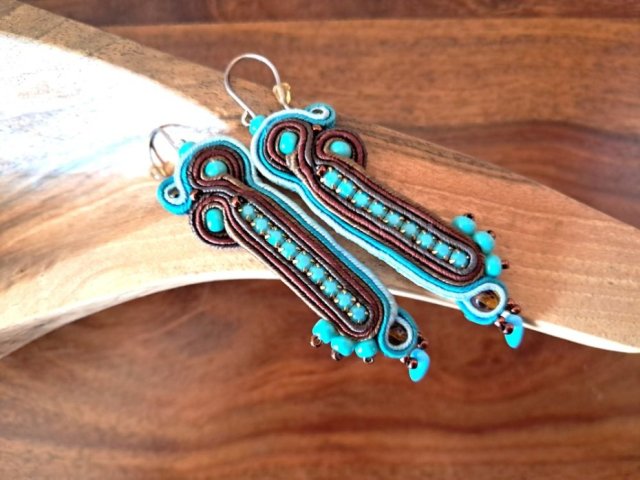 TURKUS - KOLCZYKI SOUTACHE OD PROJEKTANTKI - NOWE