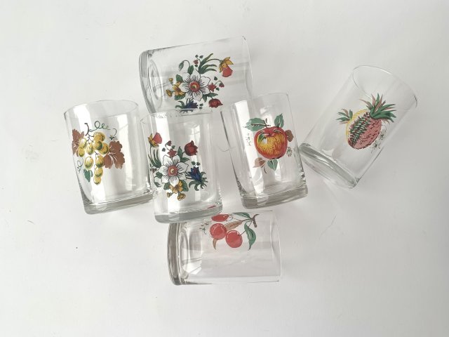 6x nowe szklanki kwiatki owoce literatki PRL retro 150ml