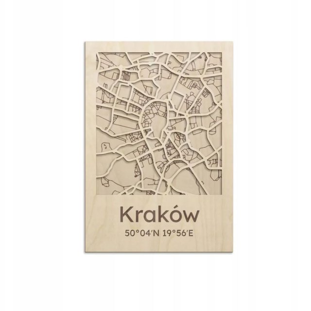 Drewniany obraz 3D MAPA MIASTA Kraków Plan miasta Drewniany obraz na ścianę