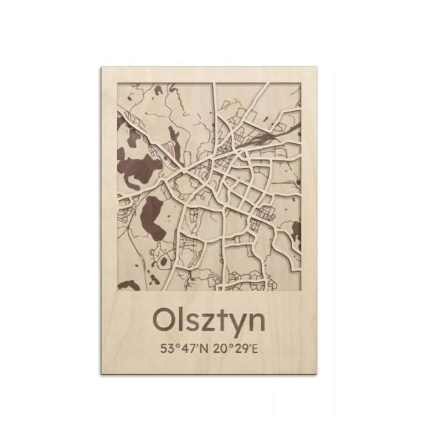 Mapa polskich miast OLSZTYN Drewniany obraz 3D Mapa Olsztyn z grawerem