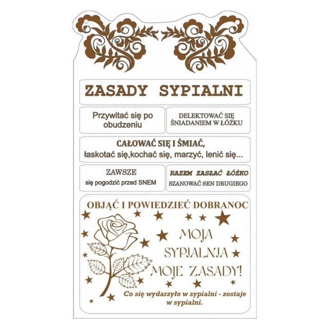 BIAŁA TABLICZKA z grawerem ZASADY SYPIALNI 30cm Zawieszka prezent zabawny