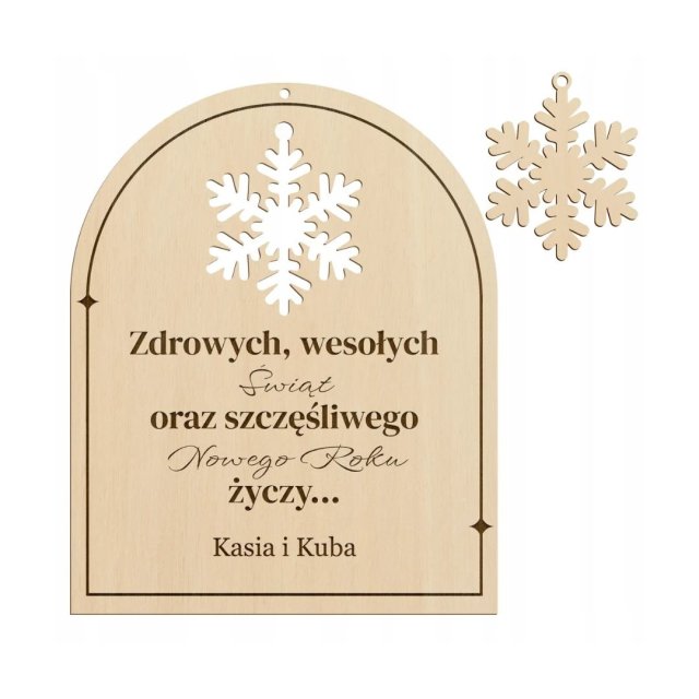 Drewniane życzenia świąteczne Kartka świąteczna PERSONALIZOWANA Z GWAIZDKĄ