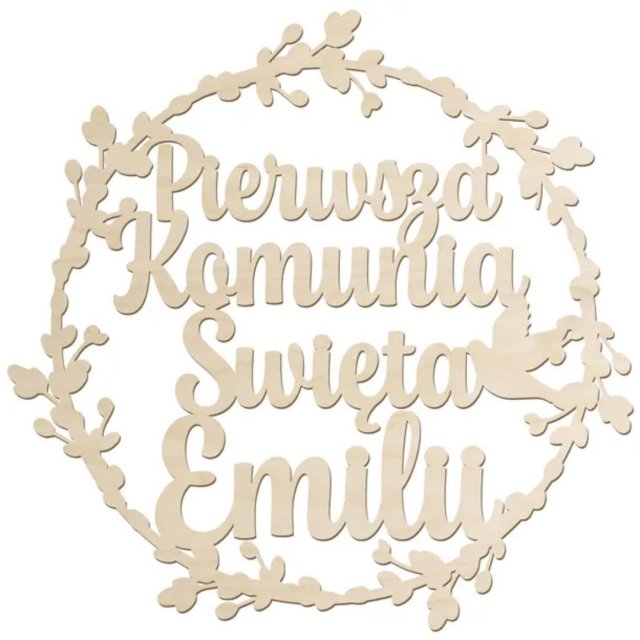 Baner Girlanda Obręcz Drewniane koło dekoracje komunia z IMIENIEM 50cm