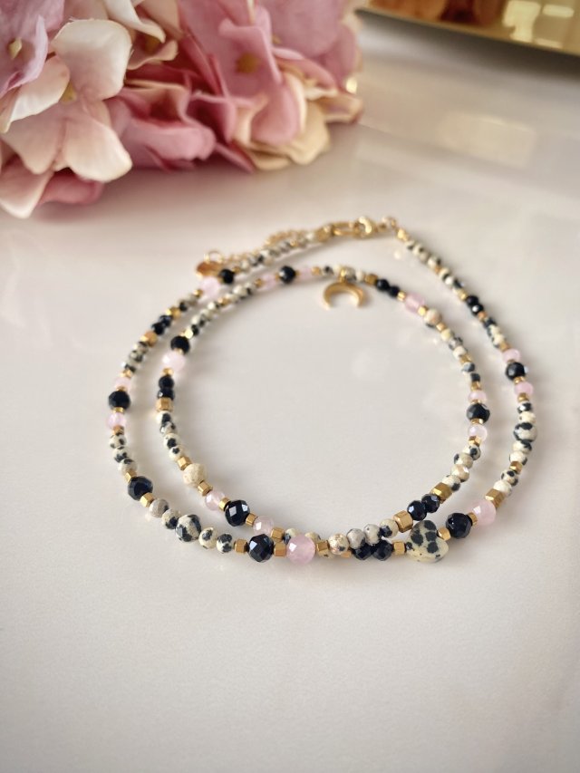 Naszyjnik choker kamienie naturalne jaspis dalmatyński czarny turmalin