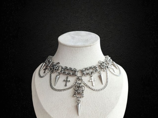 Chainmail Choker Naszyjnik Gotycki Wiking Edgy Mroczny Styl Metalhead