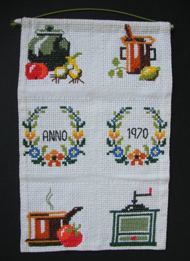 Vintage makatka obrazek haft krzyżykowy retro dekoracja kuchnia
