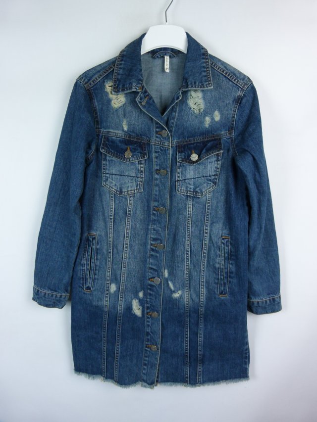 DeFacto Denim dłuższa kurtka dżins jeans przetarcia / 34