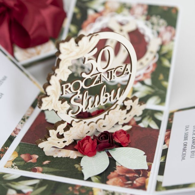 50 rocznica ślubu, złote gody, exploding box, kartka 3d