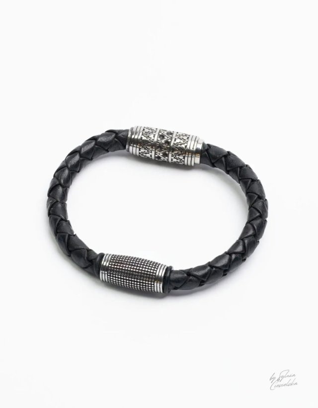 Bransoletka Męska Skórzana Czarna BLACK COIL
