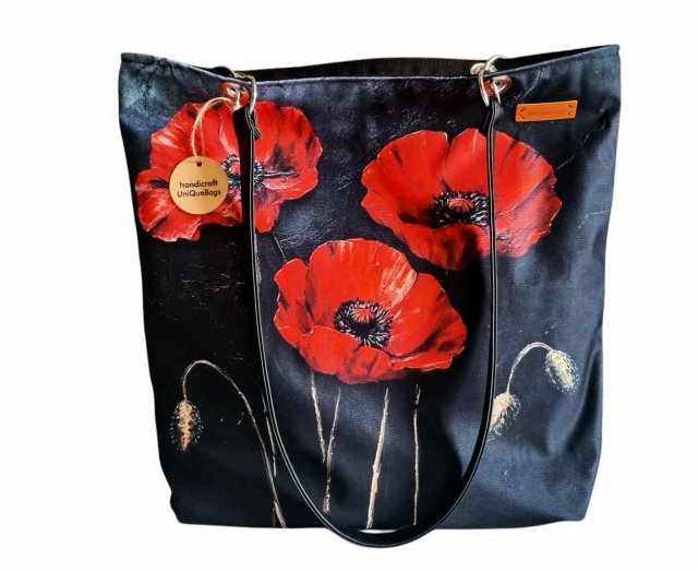 Torba na ramię xl w maki kwiaty szykowna torebka
