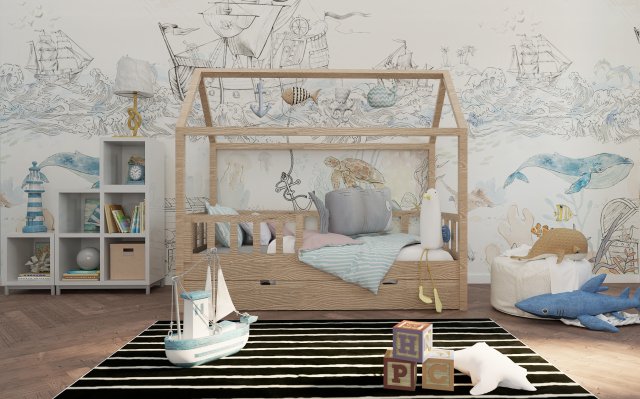 Łóżko drewniane domek pod materac 90x180 cm