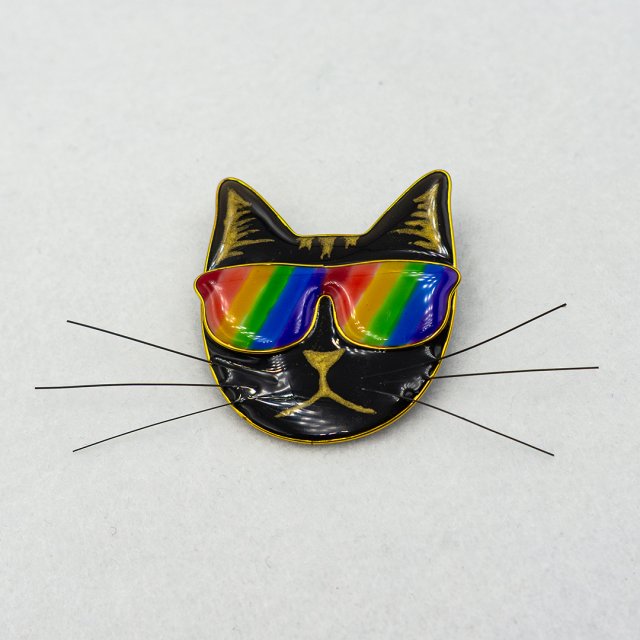 Przypinka tęczowa pride z kotem pin 001