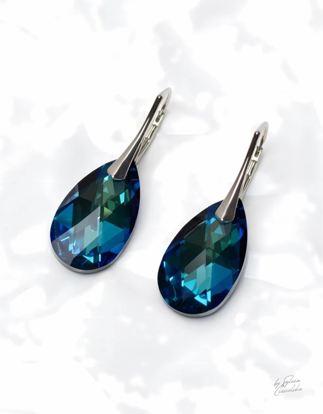 Srebrne kolczyki z kryształem Swarovski Bermuda Blue