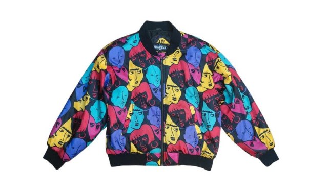 Vintage Bomberka w twarze print wiosna lato kolorowa Unikat