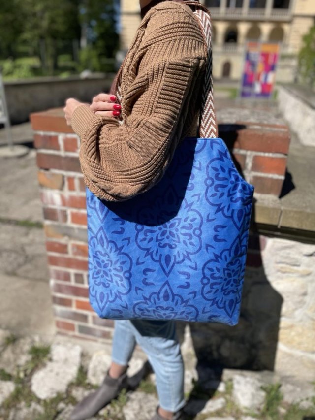 Shopper bag niebieska A4 handmade