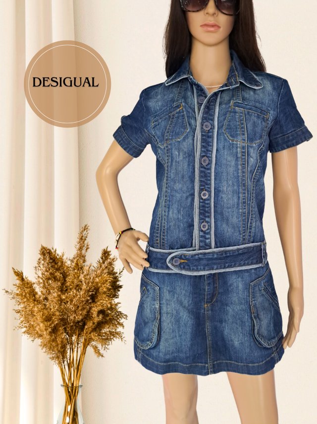 Granatowa sukienka jeansowa y2k Desigual, r. 38
