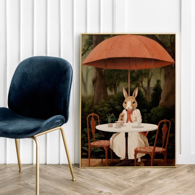 Plakat Przerwa na herbatę  - format 61x91 cm zajączek grafika ilustracja