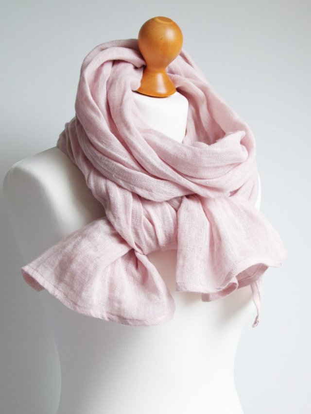 LNIANY szal chusta w kolorze pudrowego różu, naturalny SZAL lniany damski handmade PRACOWNIA ZOLLA