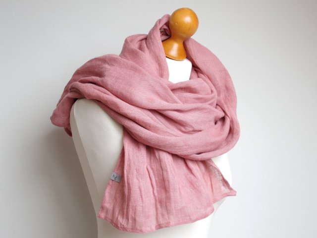 LNIANY szal chusta w kolorze różu, naturalny SZAL lniany damski handmade PRACOWNIA ZOLLA