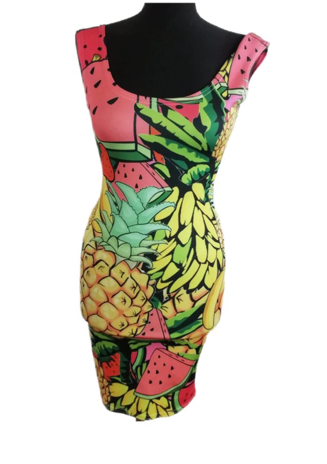 Kolorowa sukienka na lato Avant Garde Owoce ananas arbuz