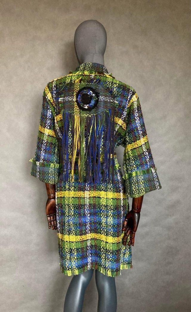 Kimono 100% bawełna chanelkowa krata oko z frędzlami.