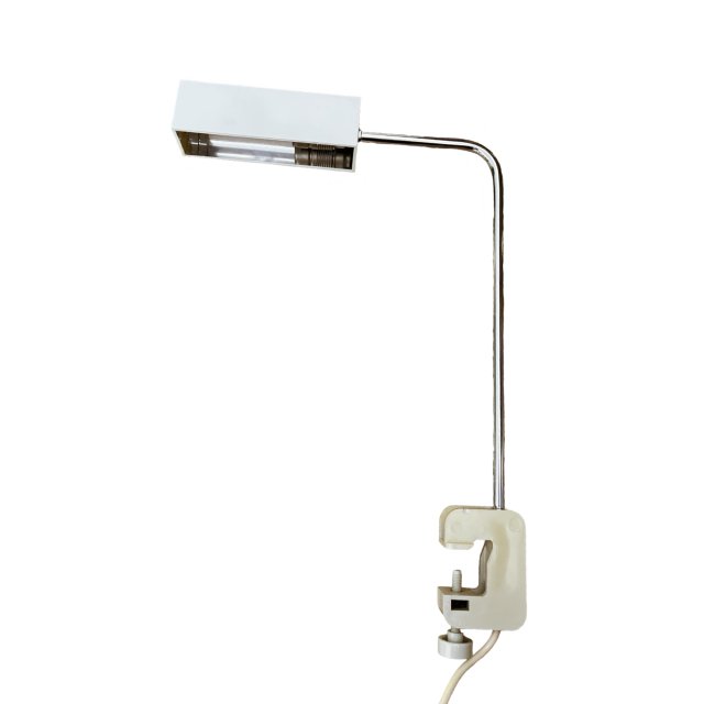 chrom/szara lampa biurkowa/lampa zaciskowa Bremshey, Niemcy lata 70.