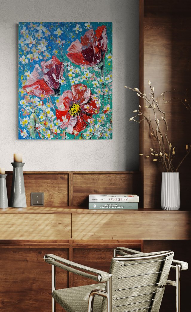 Maki na niebieskim tle - Giclee