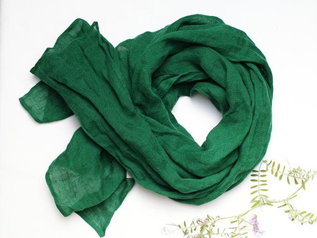 LNIANY szal ZIELONY, naturalny SZAL lniany damski handmade PRACOWNIA ZOLLA