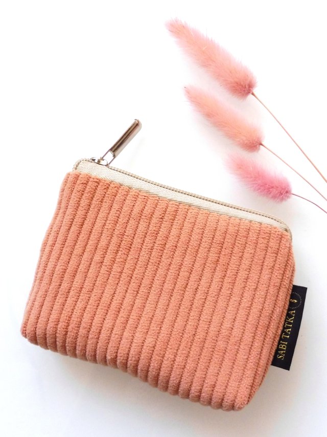 Sztruksowy portfelik card holder Brzoskwiniowy