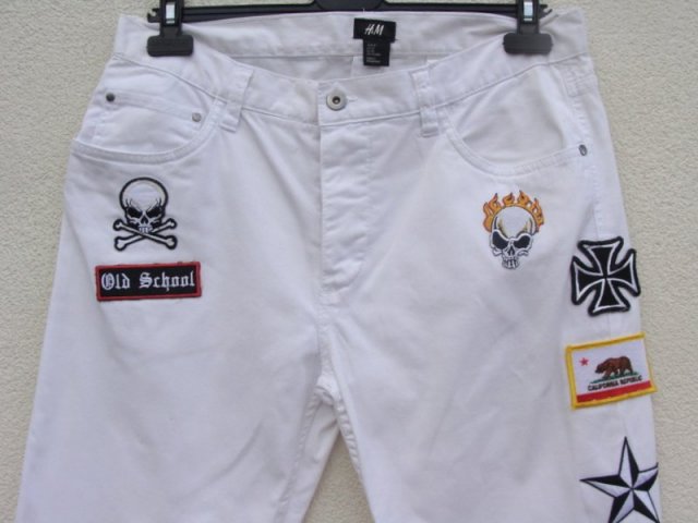 H&M* - JEANSOWE SPODNIE Z NASZYWKAMI