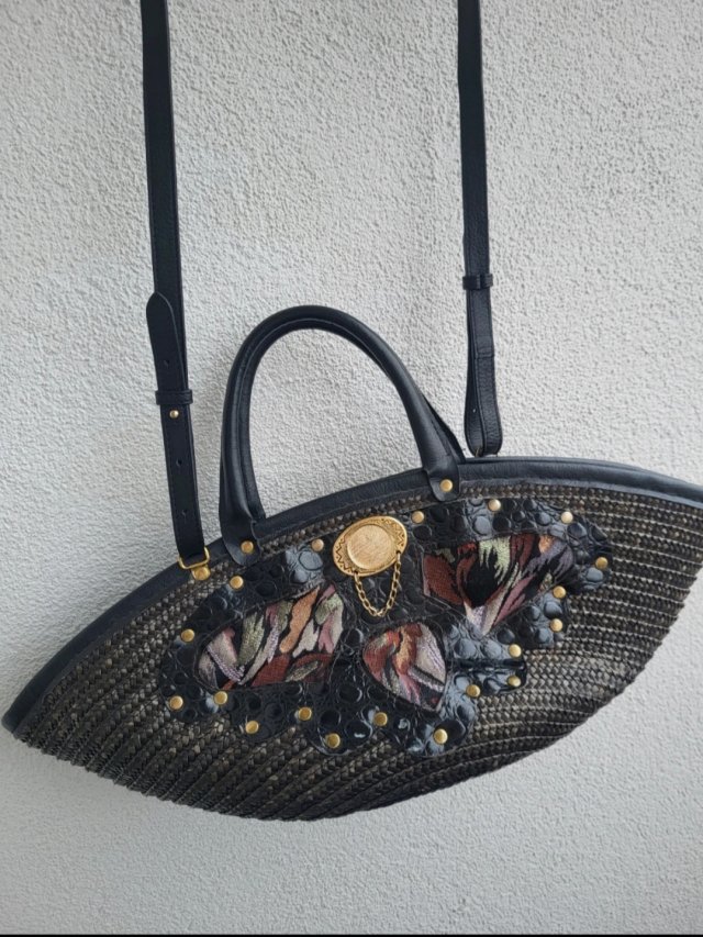 Czarny pleciony koszyk torba vintage