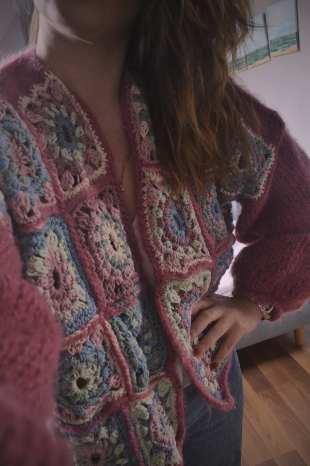 Sweter moherowy patchworkowy