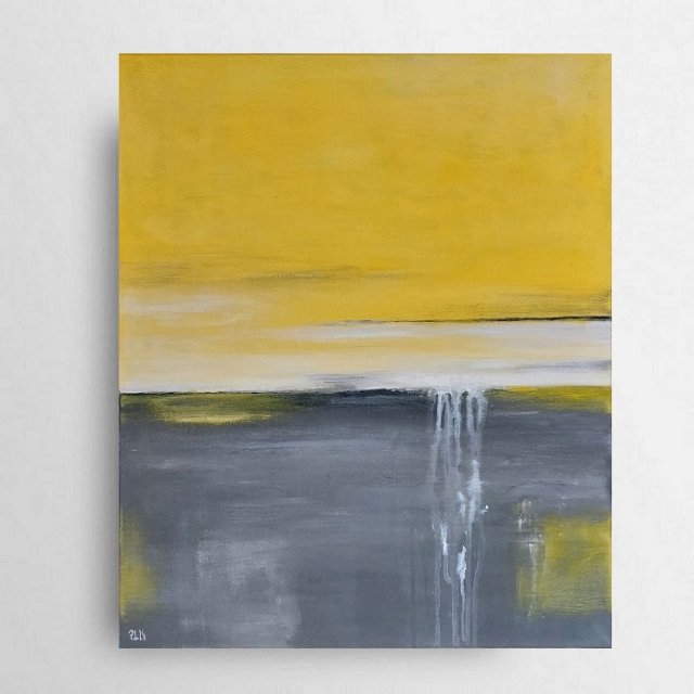 Abstrakcja żółto-szara -obraz akrylowy  60/50 cm