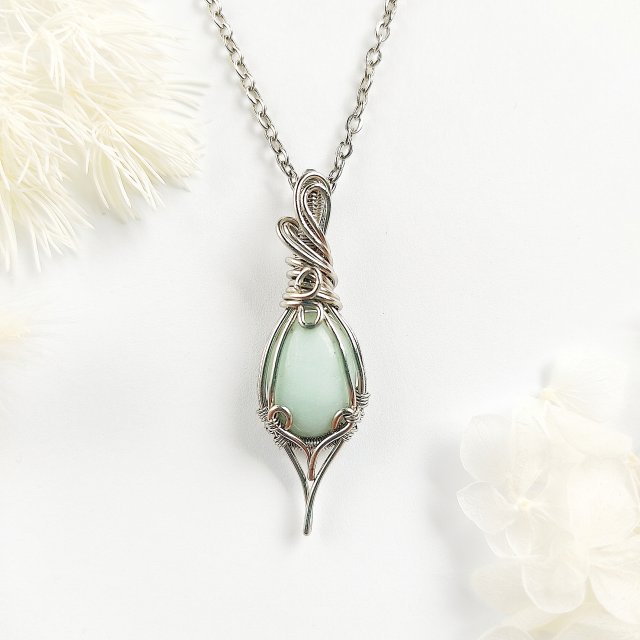 Naszyjnik Amazonit "Nén“ stal chirurgiczna wisiorek handmade wirewrapping