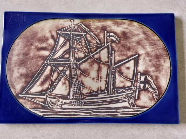 Gustavsberg Sweden  duża ceramiczna  płyta  obraz statek marynistyka