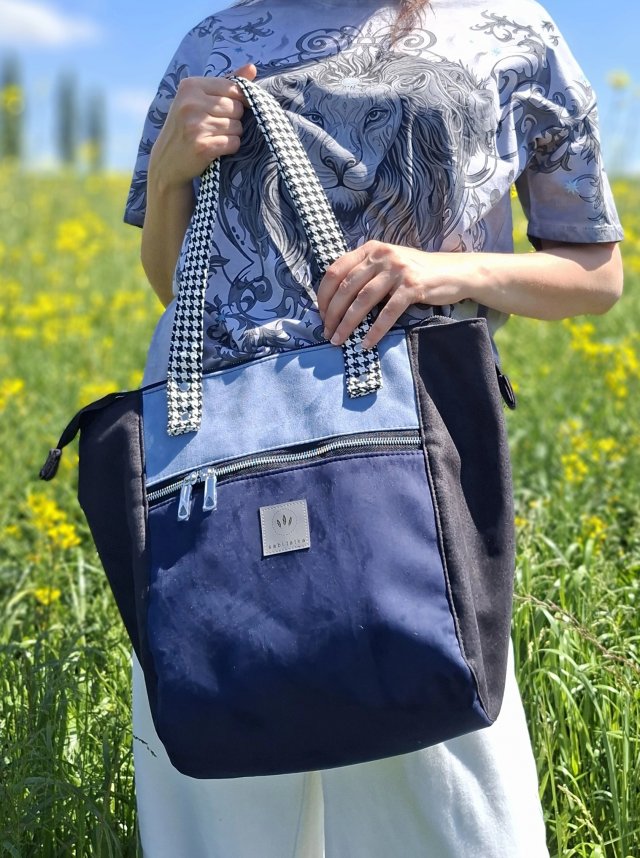 Niebiesko czarna torba Shopper z nubuku Idaho