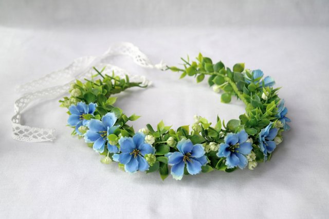 Letni błękit – romantyczny wianek boho handmade w odcieniach nieba