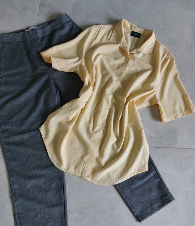 Vintage żółta koszula lpastelowa wiskoza lata 90-te L  XL