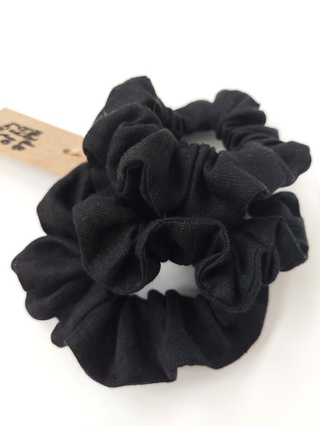 100% Len, scrunchie black x 3, zestaw