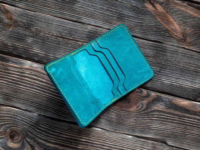No.21 / Skórzany portfel na karty oraz banknoty - Maya Turquoise/Slam Giallo