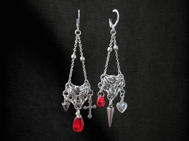 Asymetryczne kolczyki chainmaille stak chirurgiczna, szkło HANDMADE